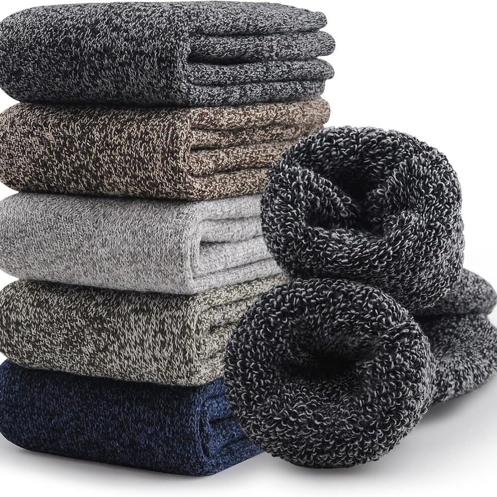 New 5 Pairs Merino Wool Socks for Men, Thick Winter Wool Hiking Socks, Warm
